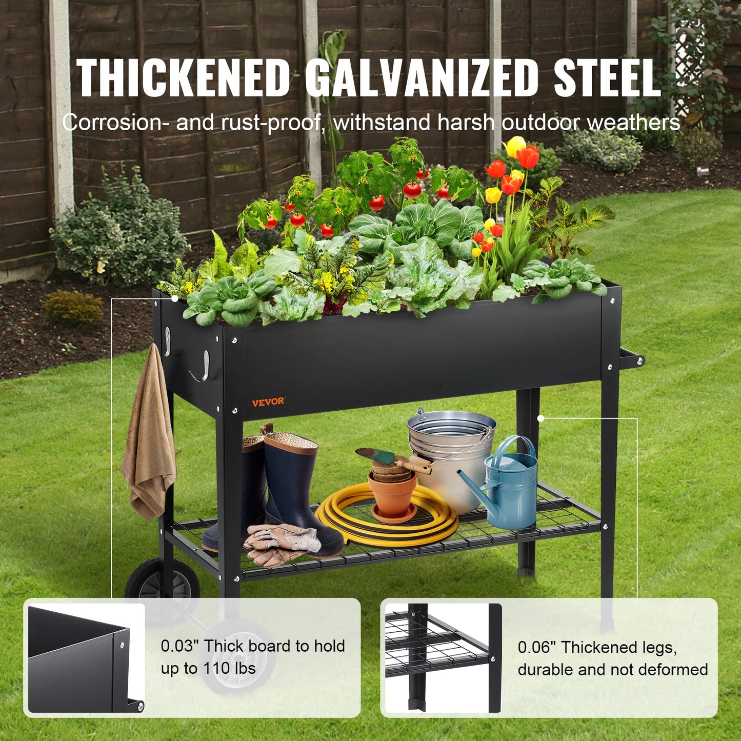 VEVOR Raised Garden Bed Galvanized Metal Planter with Legs