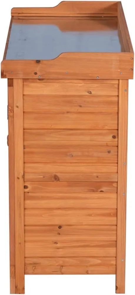 Outdoor Garden Patio Wooden Storage Cabinet Furniture Waterproof Tool Shed with Potting Benches Outdoor Work Station Table