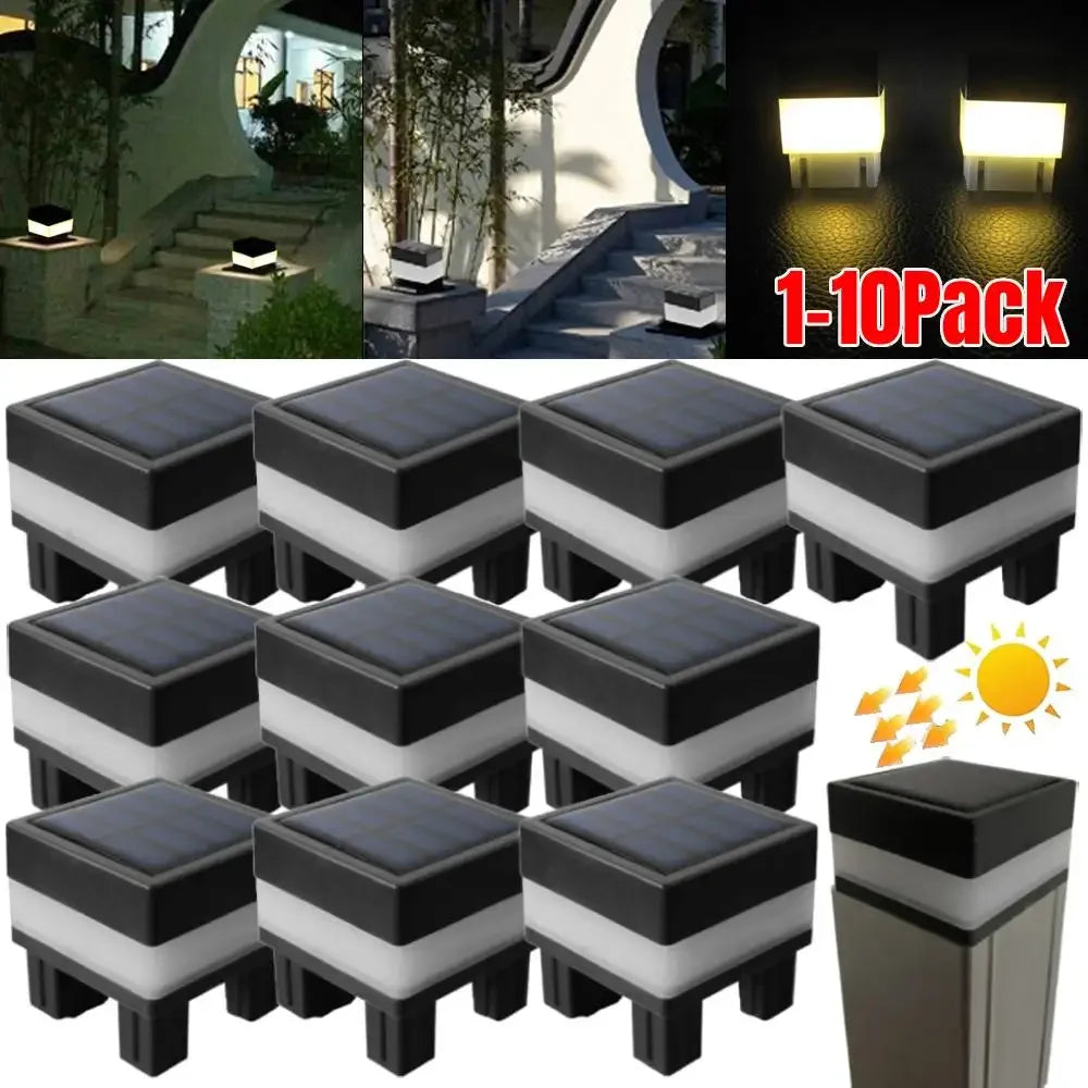 Outdoor Garden Street LED Light Solar Panel Pipe Pillar Post Square IP44 Waterproof Monocrystalline Cap Fence Lamp