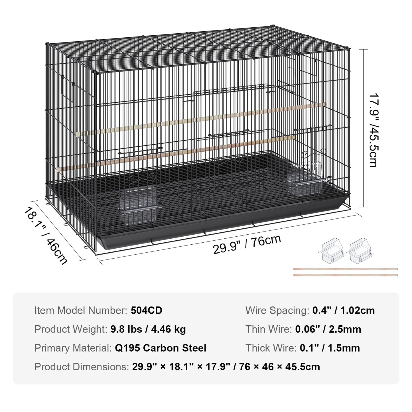 VEVOR 30inch Pet Bird Cage Metal Large Parakeet Cages with Rolling Stand Tray for Cockatiels Parrot Budgies Lovebirds Canaries