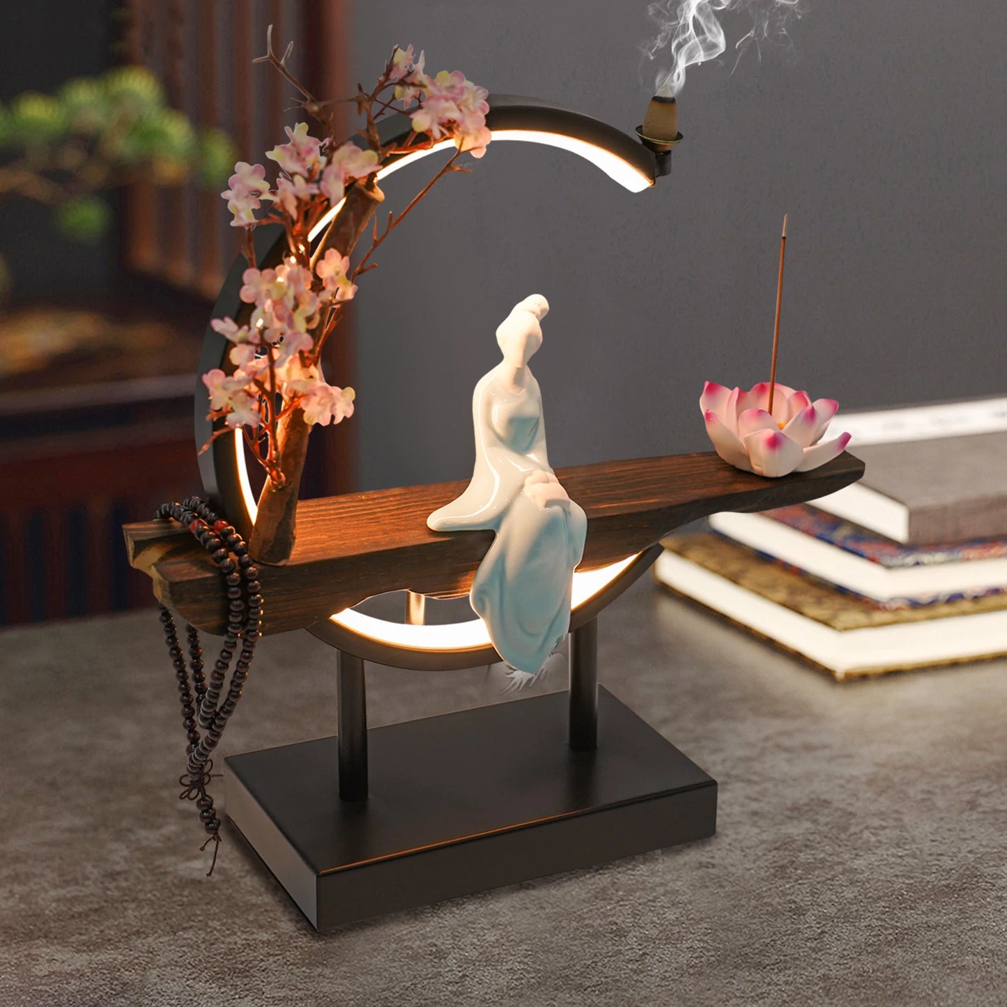 Bymaocar New Chinese Style Zen Meditation Incense Burner Set with Unique Smoke Tabletop Decoration for Living Rooms Tea Rooms