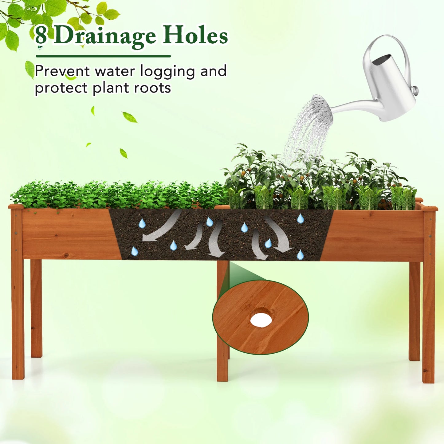 Outdoor Raised Garden Bed with Legs 73x23x30 Inches Wood Planter Box with Divider Panel
