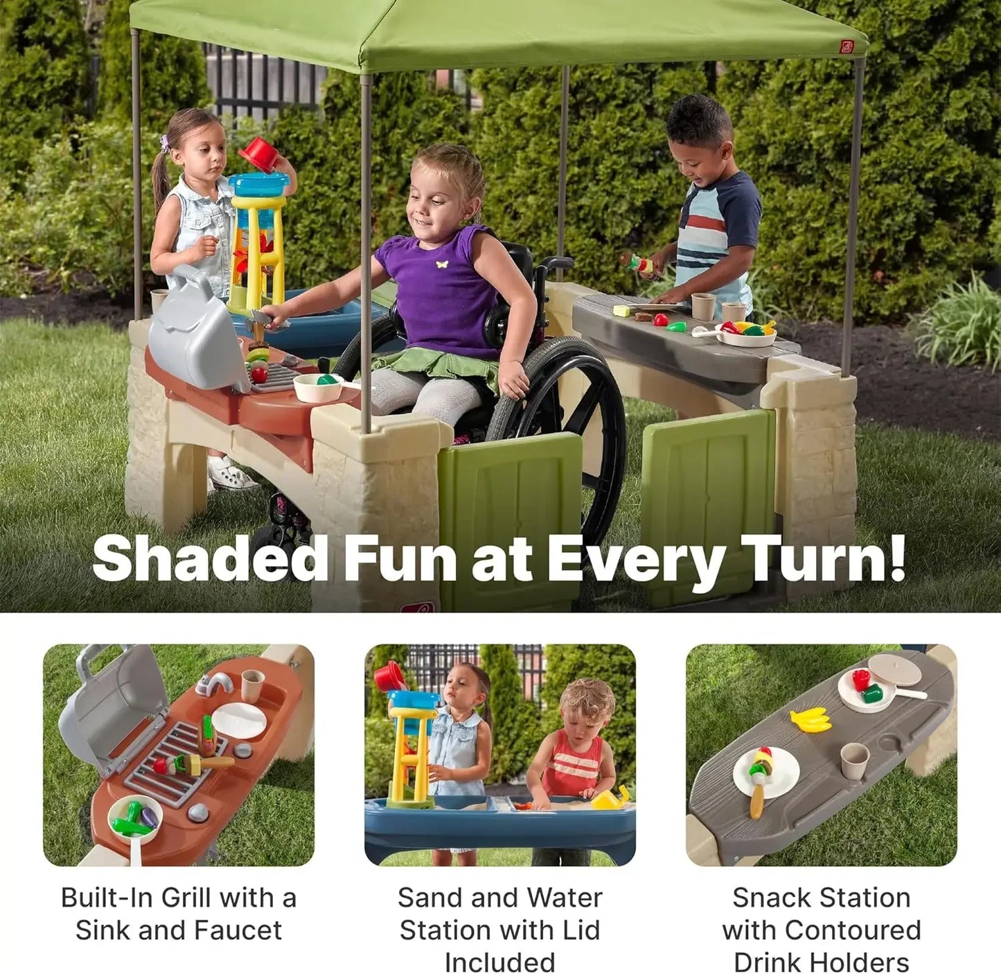 camping All Around Playtime Patio with Canopy, Kids Indoor/Outdoor , Made of Durable Plastic, Includes 16 Piece Toy Accessories,