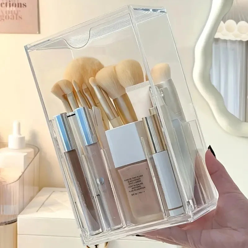 Adjustable Acrylic Brush Organizer - Transparent Vanity Holder for Makeup Brushes & Beauty Tools, No-Install Design, Compact & S