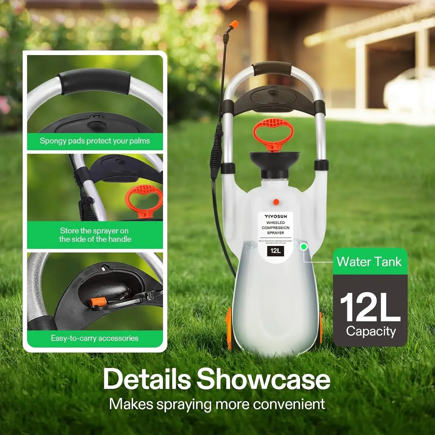 3.2 Gallon Lawn and Garden Wheeled Pump Compression Sprayer with Pressure Relief Valve, Labor-Saving Wheel Design