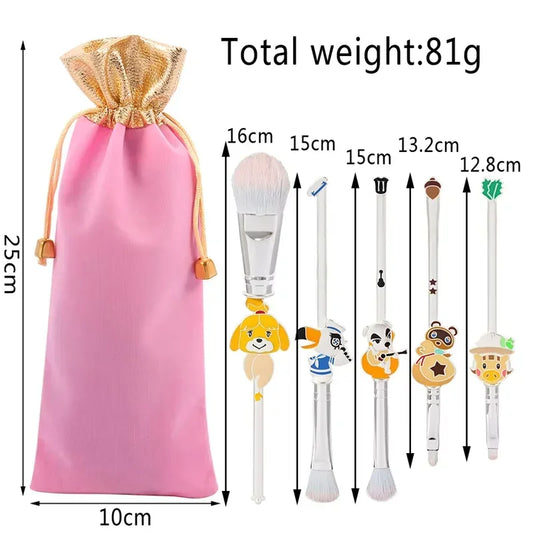 Cute Cartoon Animal Crossing Brush Set, Foundation Eye Makeup Brush, Eyeliner Lip Brush, Women's Face Cosmetic Tools, Lover's Gi