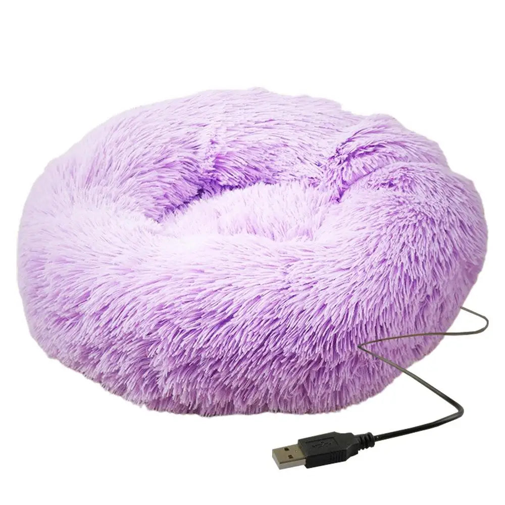 Soft Plush Pet Beds USB Heating Round Dog Bed Donut Round Beds For Small Medium Dogs And Cats Comfortable And Machine Washable