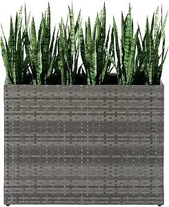LEWIS&WAYNE Tall Planters for Outdoor Plants Handmade Wicker Large Rectangular Block Planter Box with Removable Liners Modern Pl