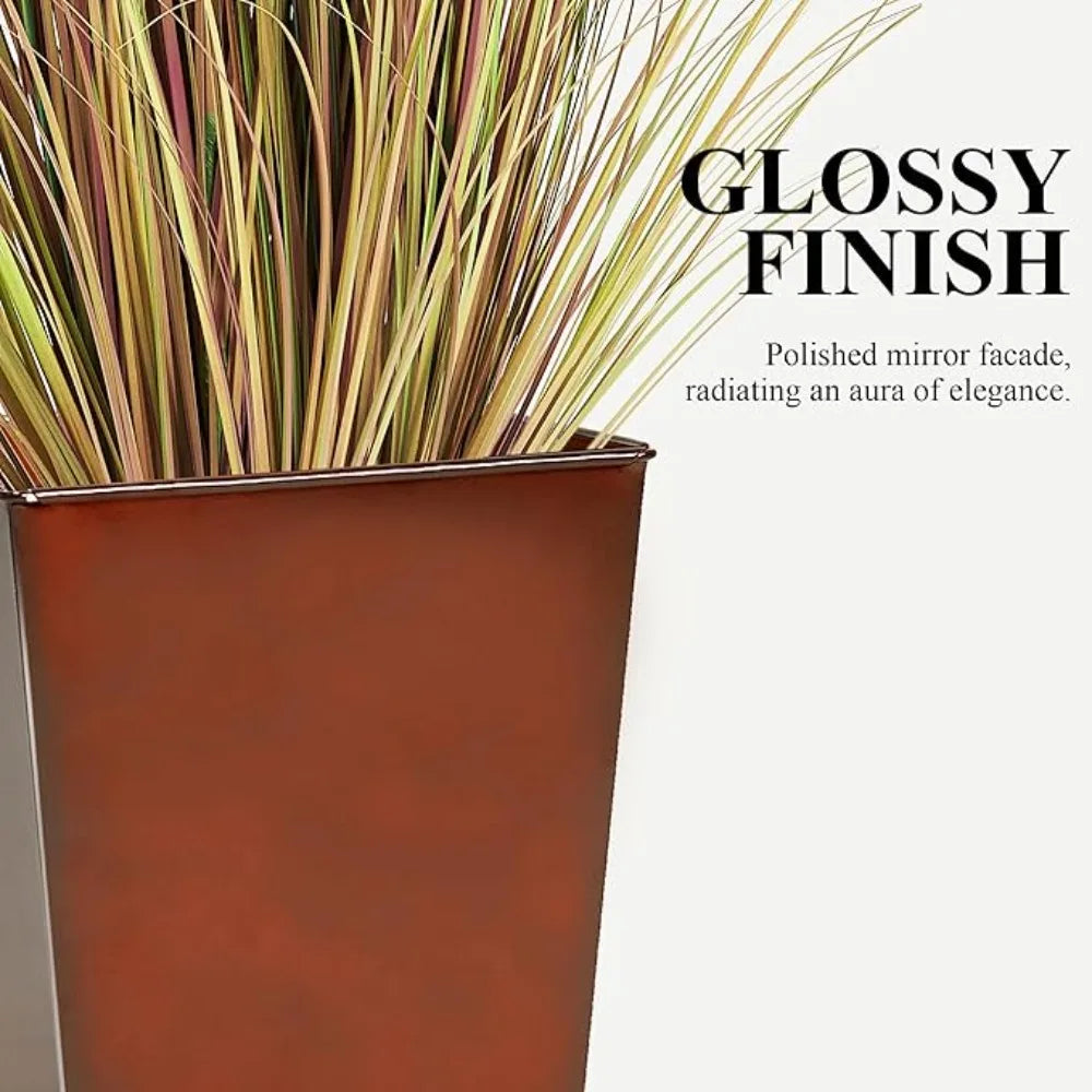 Worth Garden 28 Inch Large Red Glazed Metal Planter Set of 2