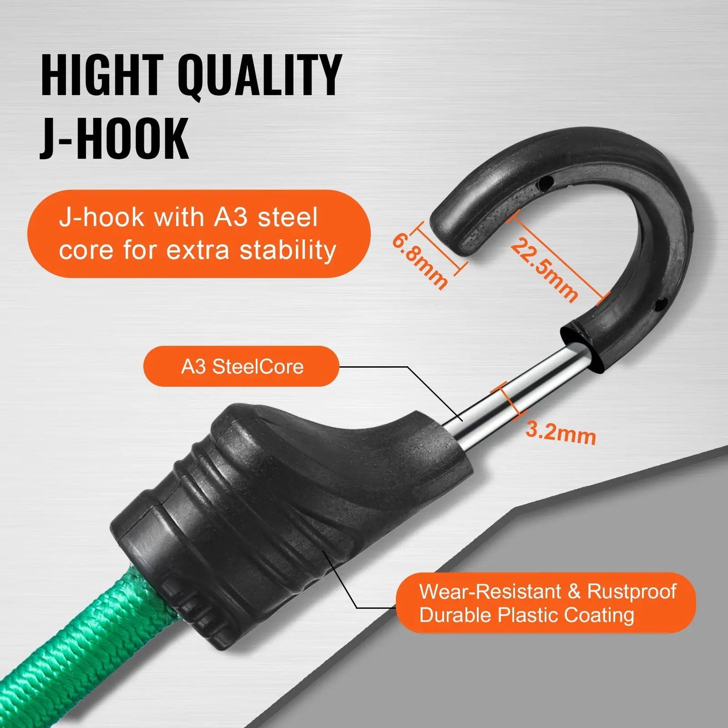 32 Pcs Bungee Cords Set 8 mm Heavy Duty Bungee Straps with A3 Steel Hooks