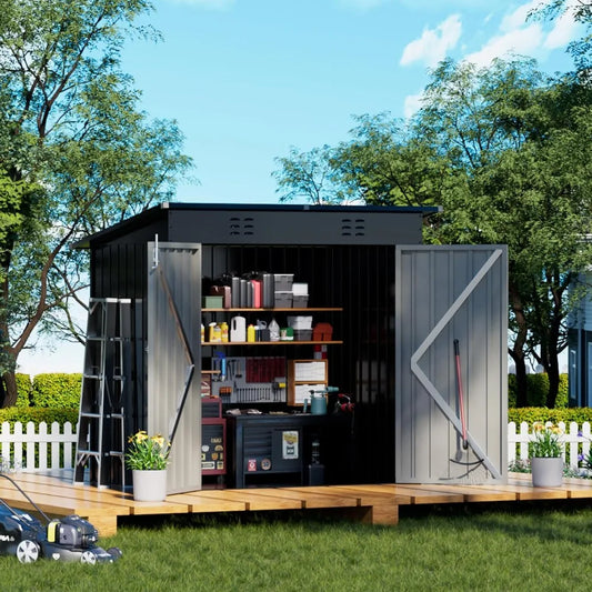 Metal Garden Shed 6x4 Outdoor Storage With Lockable Doors