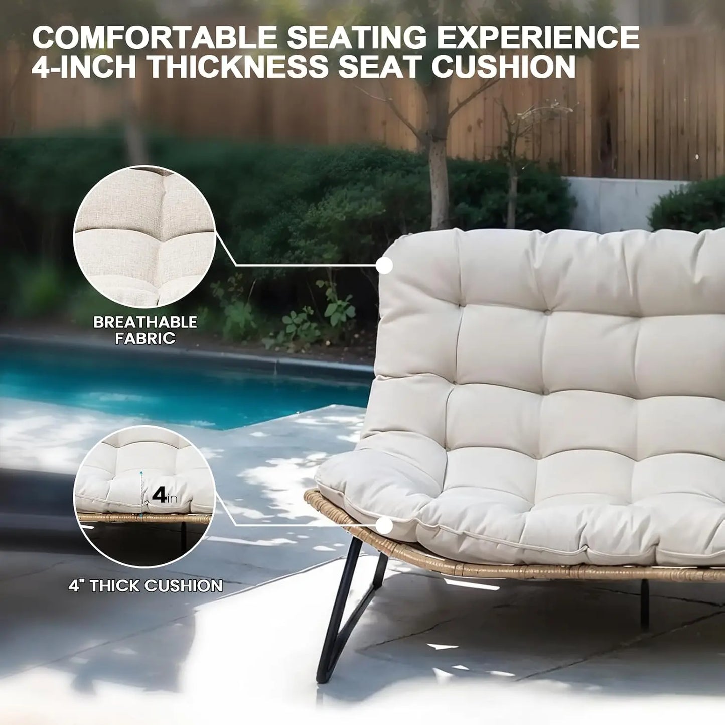 Outdoor Loveseat 2 Seater Couch Cushion Boho Rattan Patio