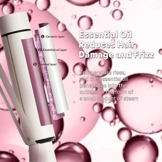 1.5 Inch Extra Large Curling Wand for Long Hair - Ceramic Tourmaline Barrel with 40000000 Negative Ions, 2 Clips