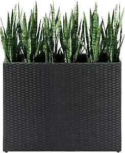 LEWIS&WAYNE Tall Planters for Outdoor Plants Handmade Wicker Large Rectangular Block Planter Box with Removable Liners Modern Pl