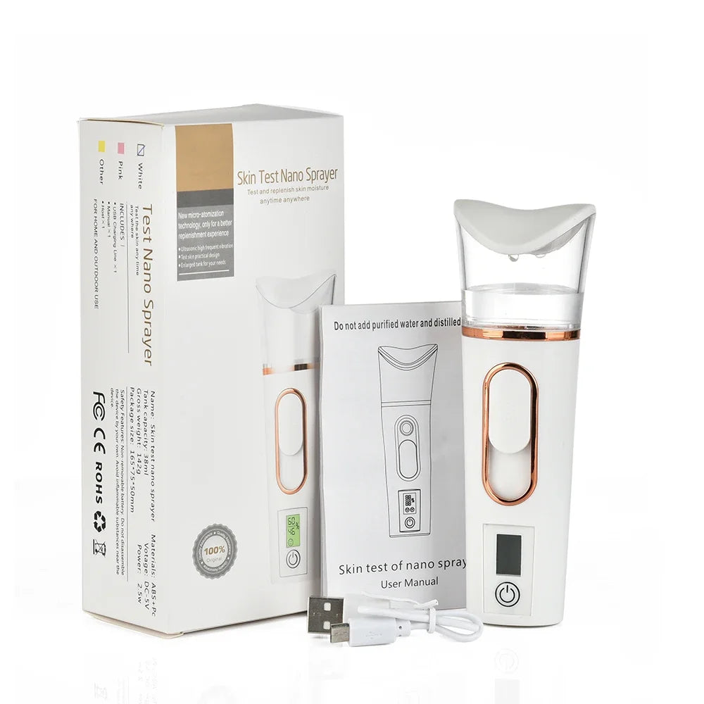 Mist Sprayer Handheld Nano Beauty Instrument Mini Hydrating Humidifier Skin Care LED Display Portable Facial Steamer Nebulizer