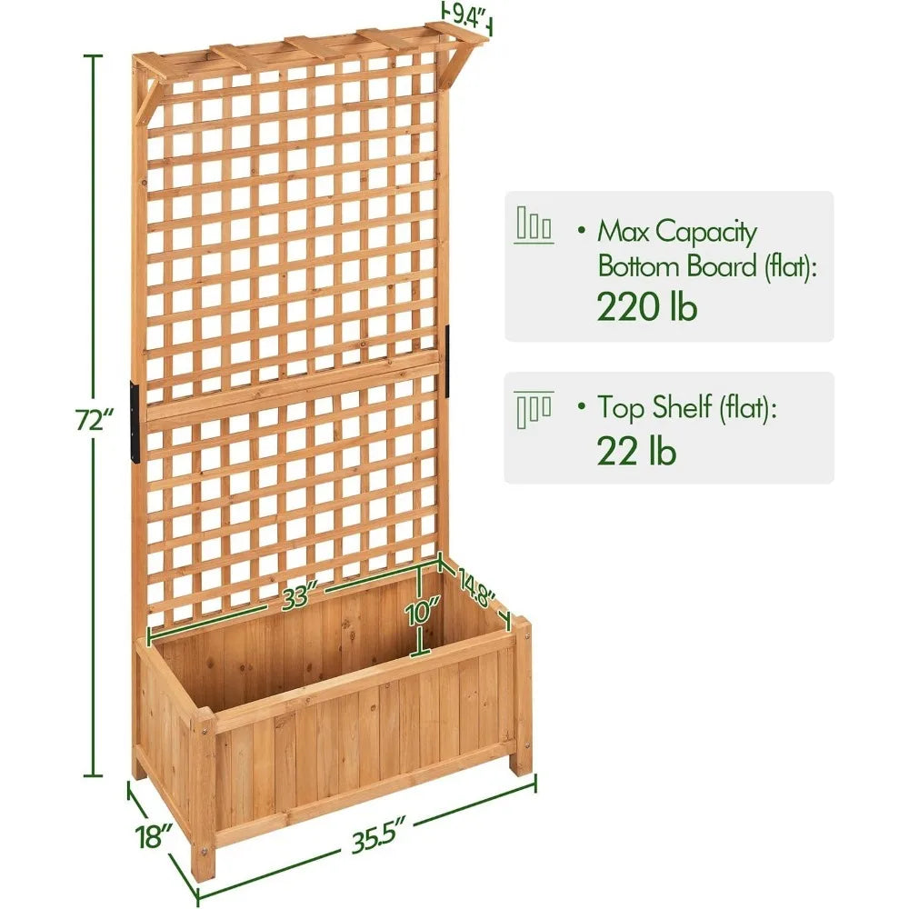 72" H Garden Planter with Trellis for Vine Climbing Horticultural Plants Garden Box Outdoor W/Drainage Holes Raised Garden Bed