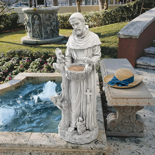 Hot sale.Nature's Nurturer Francis Assisi Religious Garden Decor Statue Bird Bath Feeder, 37 inch, Cast Stone Resin, Antique Sto