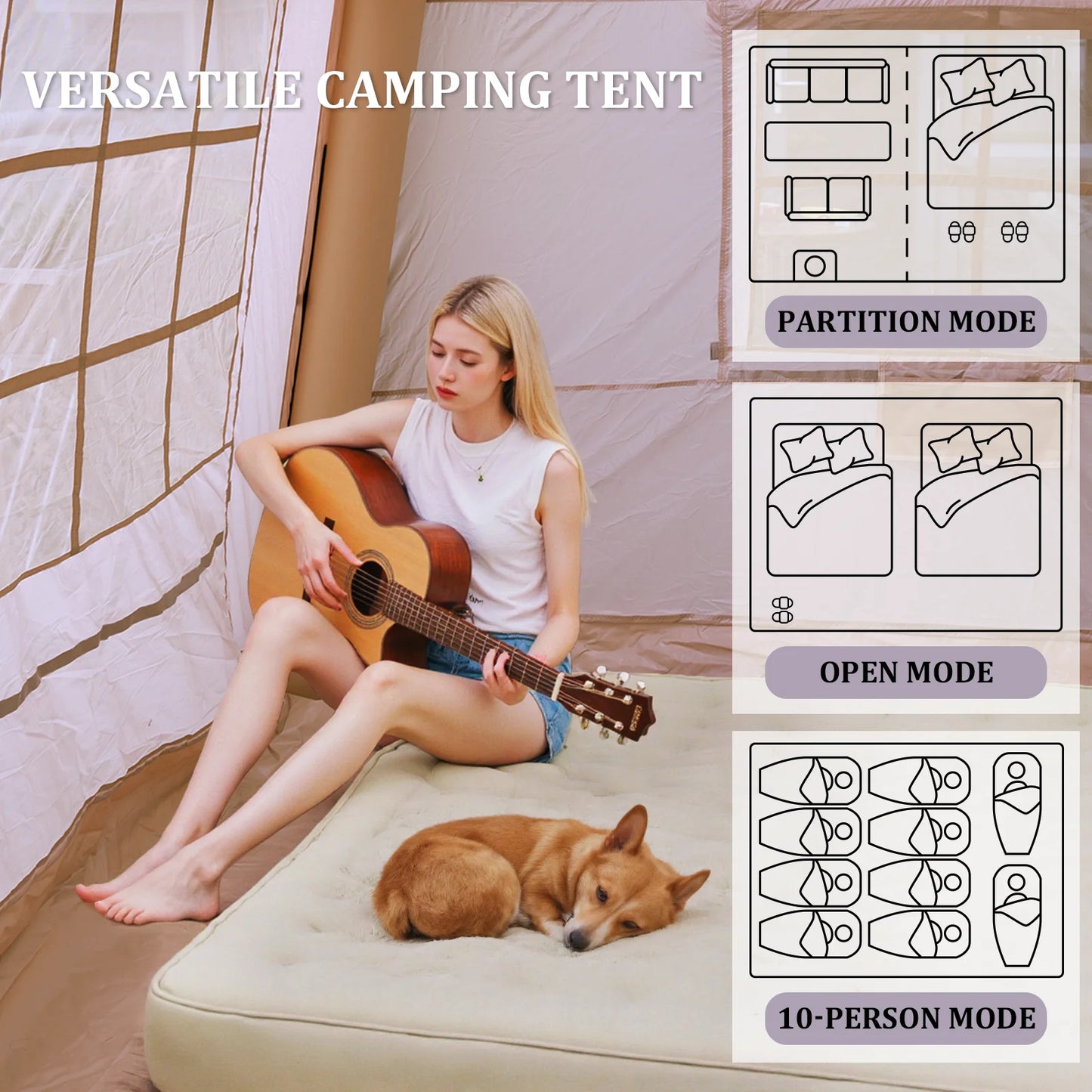 135 Square Feet Inflatable Tent With Blackout Canopy 4 Season Glamping Tent Blow Up Tent For Camping Air Tent Outdoor Camping