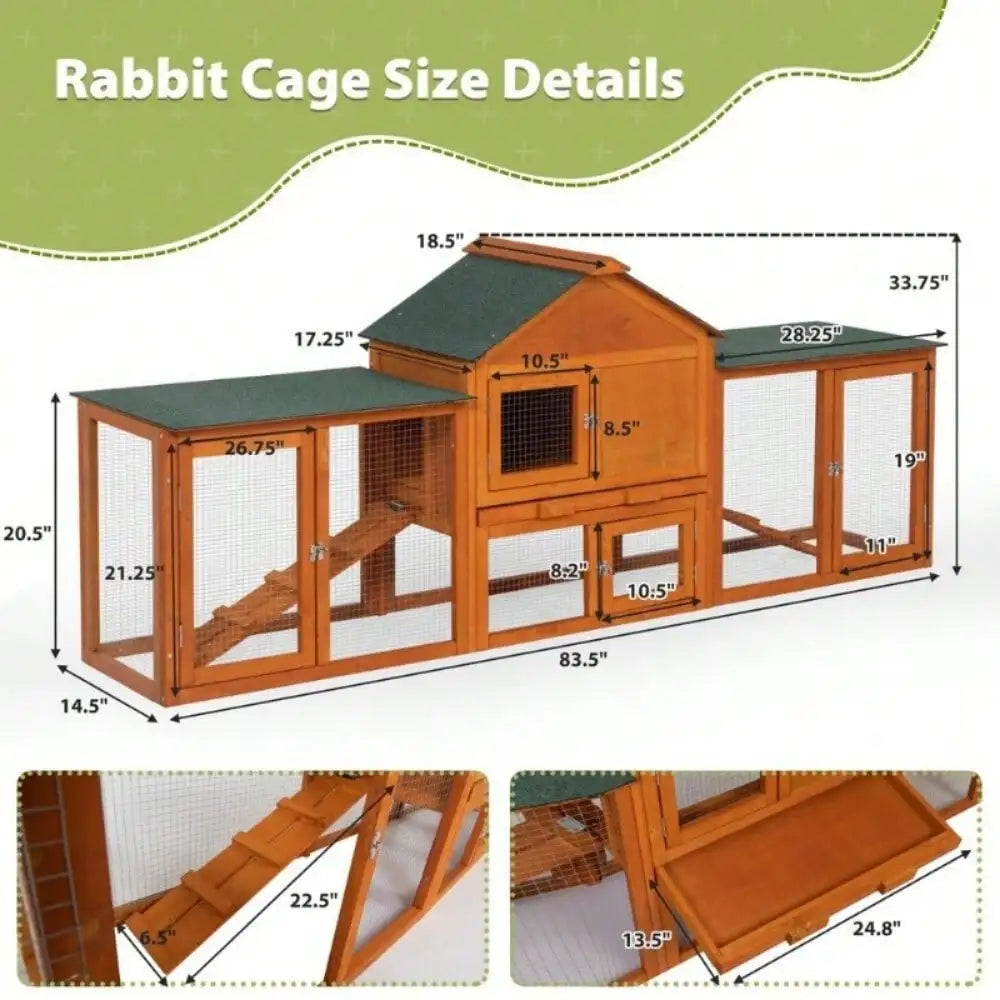 Rabbit Hutch Indoor Bunny Cage Small Animal Pet House Run Outdoor