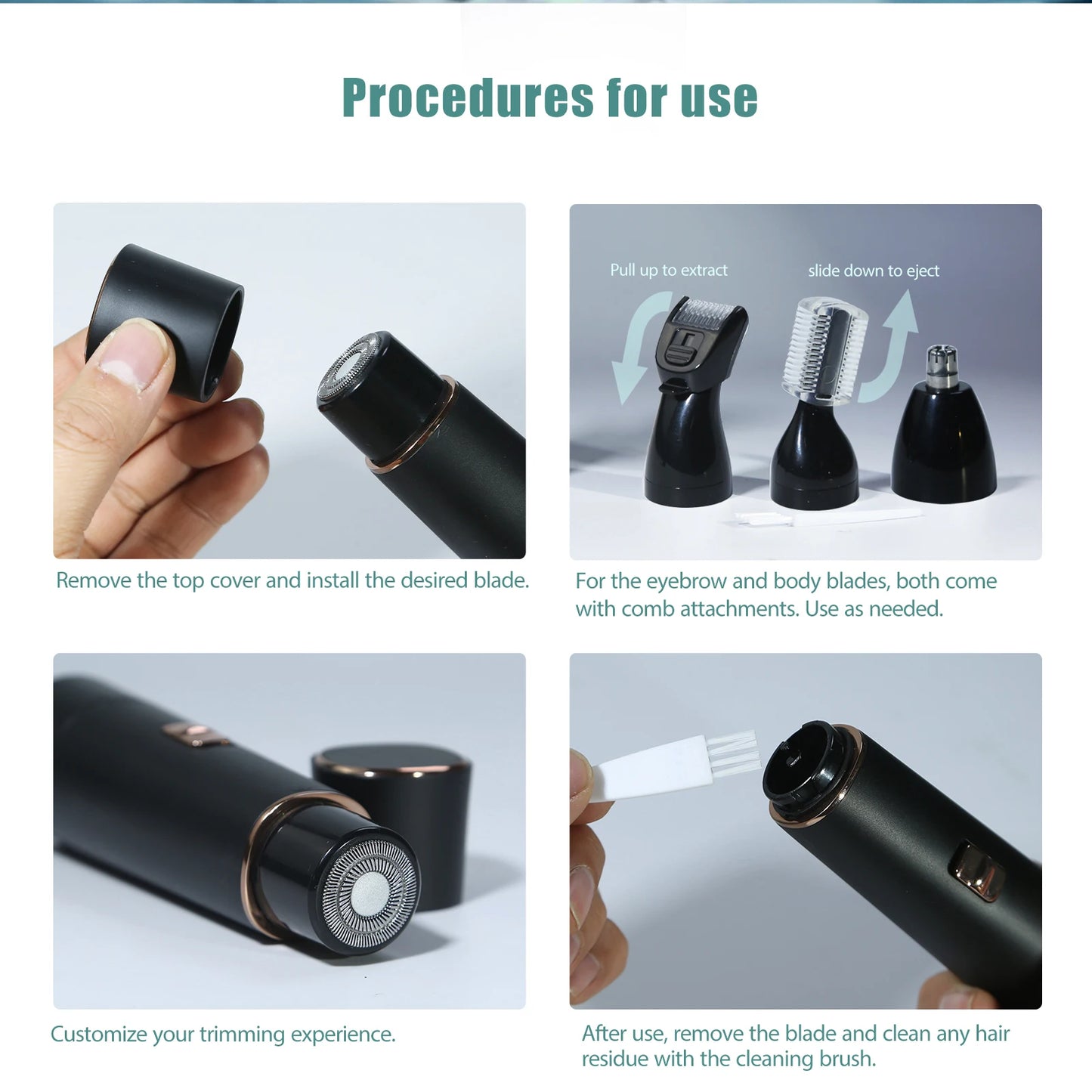 Electric Razors for Women, 4-in-1 Facial Hair Removal, Face Shaver Ebrow Trimmer Pubic Shaver Bikini Trimmer Ladies Shaving