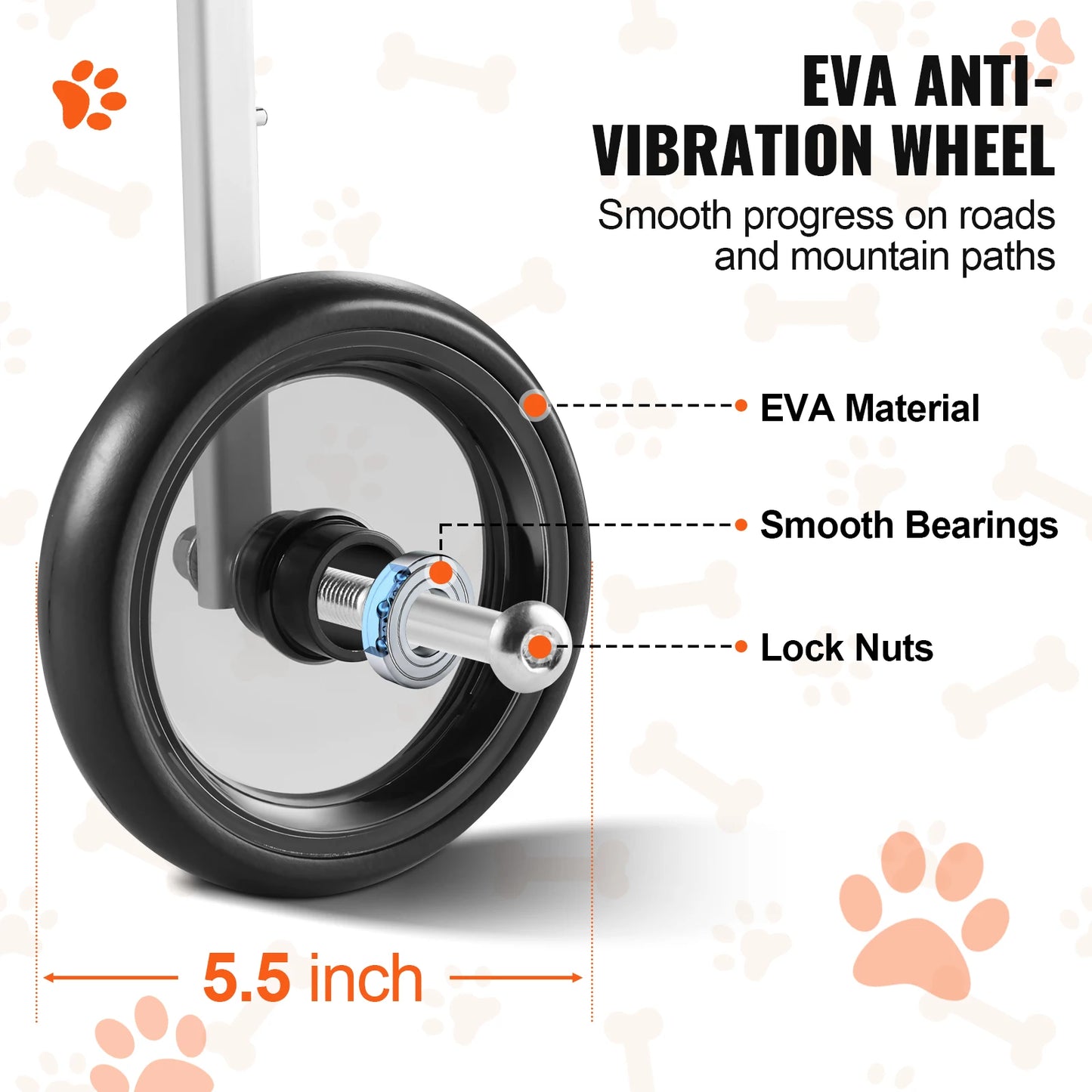 VEVOR 2 Wheels Dog Wheelchair for Back Legs Pet Wheelchair Dog Cart for Injured Disabled