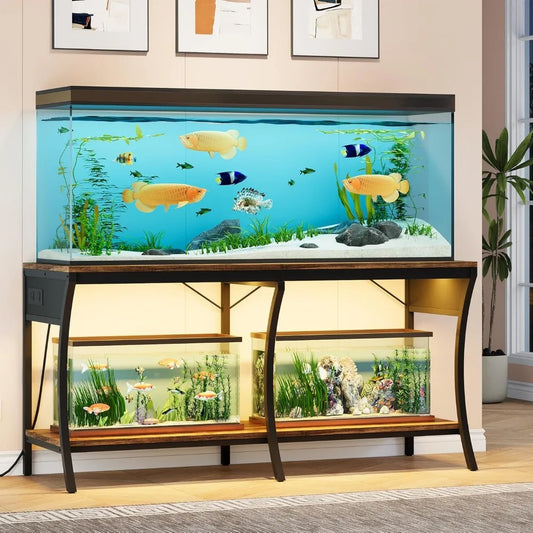 55 To 90 Gallon Fish Tank Stand Two Tier With LED Light