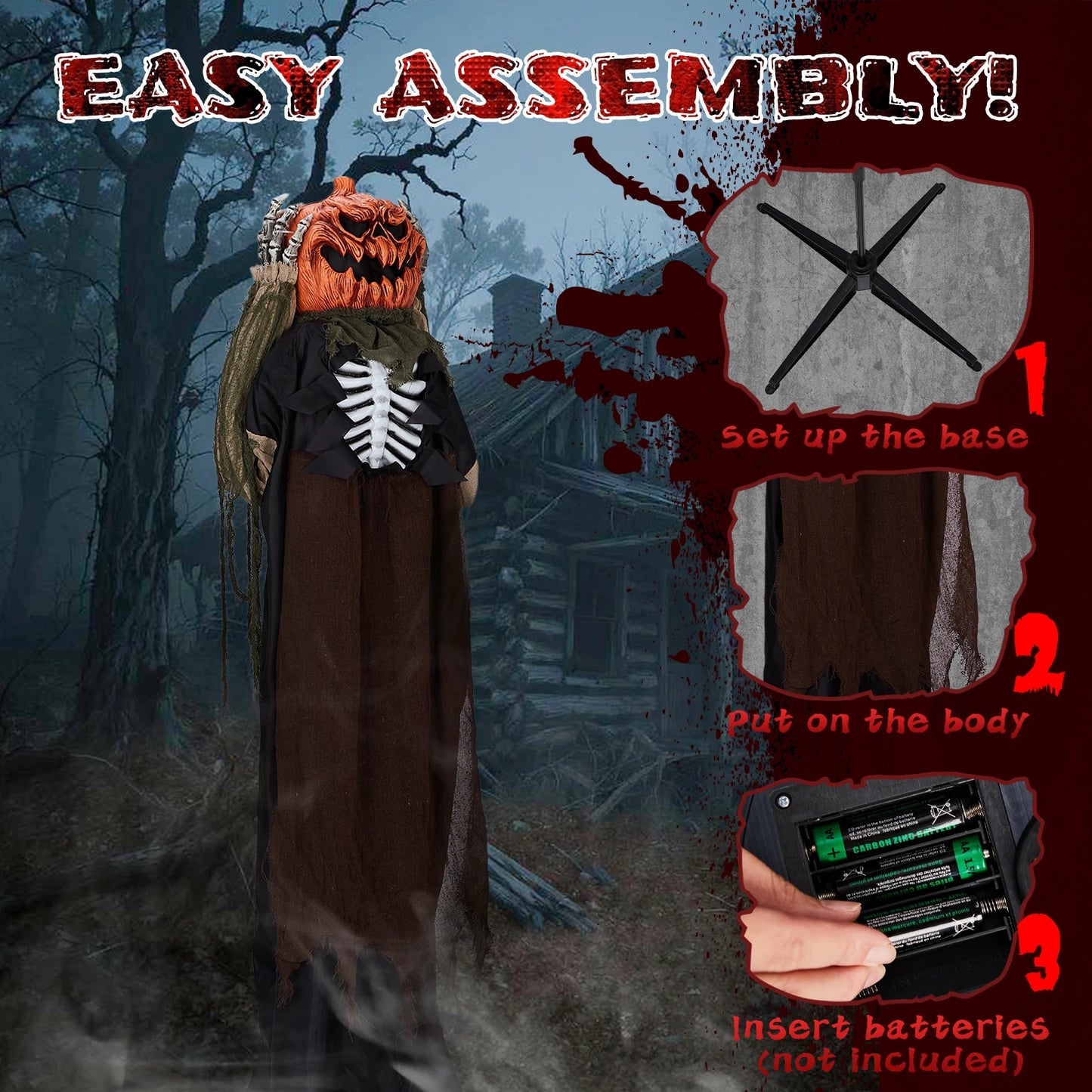 Life Size Animatronic Ghost With Pumpkin Head 5.6Ft Outdoor