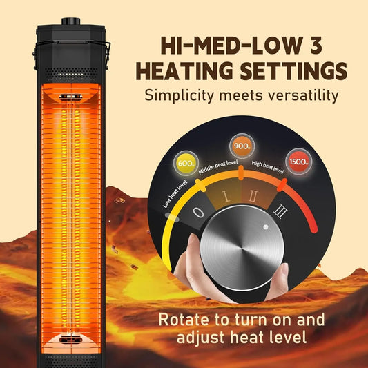 Outdoor Electric Patio Heater 34 Inch 3 Heat Levels IPX5