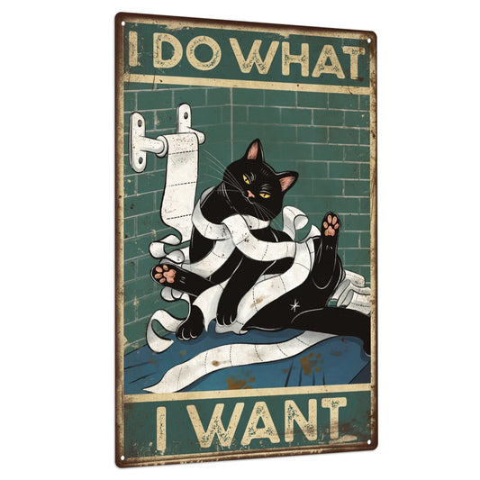 Putuo Decor Black Cat Tin Sign Poster Wall Art for Toilet Bathroom 7.8 X 11.8 Inches