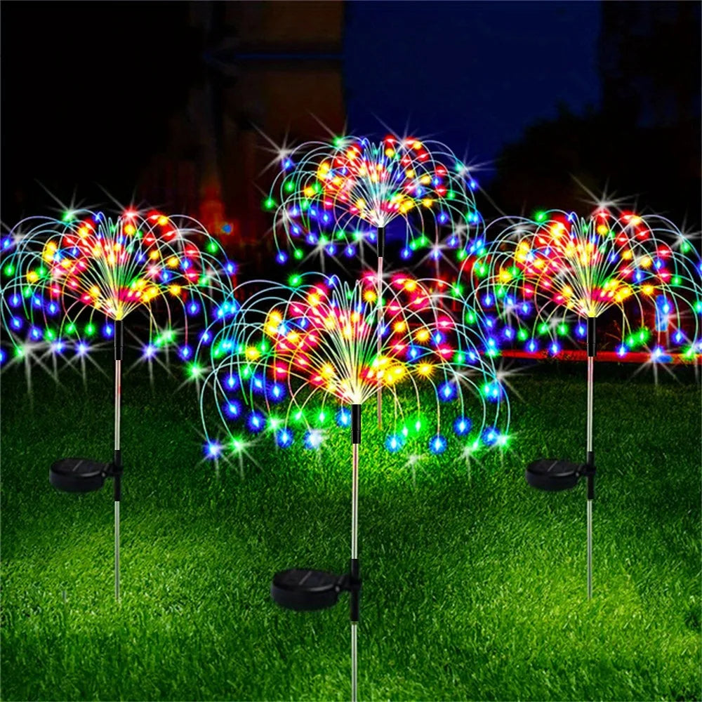 2/4/6/8/12pcs 200LED Outdoor Solar Fireworks Lights Waterproof Solar Garden Flower Lights 8 Lighting Modes Yard Patio Decoration