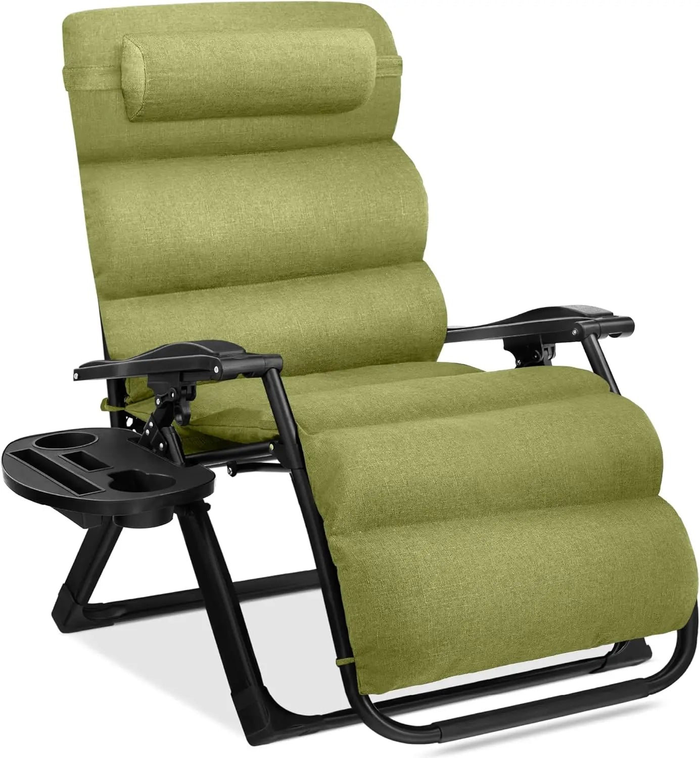 Oversized Zero Gravity Chair, Folding Outdoor Patio Recliner, XL Anti Gravity Lounger w/Removable Cushion, Cup Holder, Side Tray