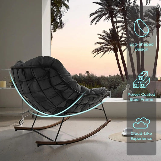 Oversized Papasan Rocking Chair With Cushion For Patio