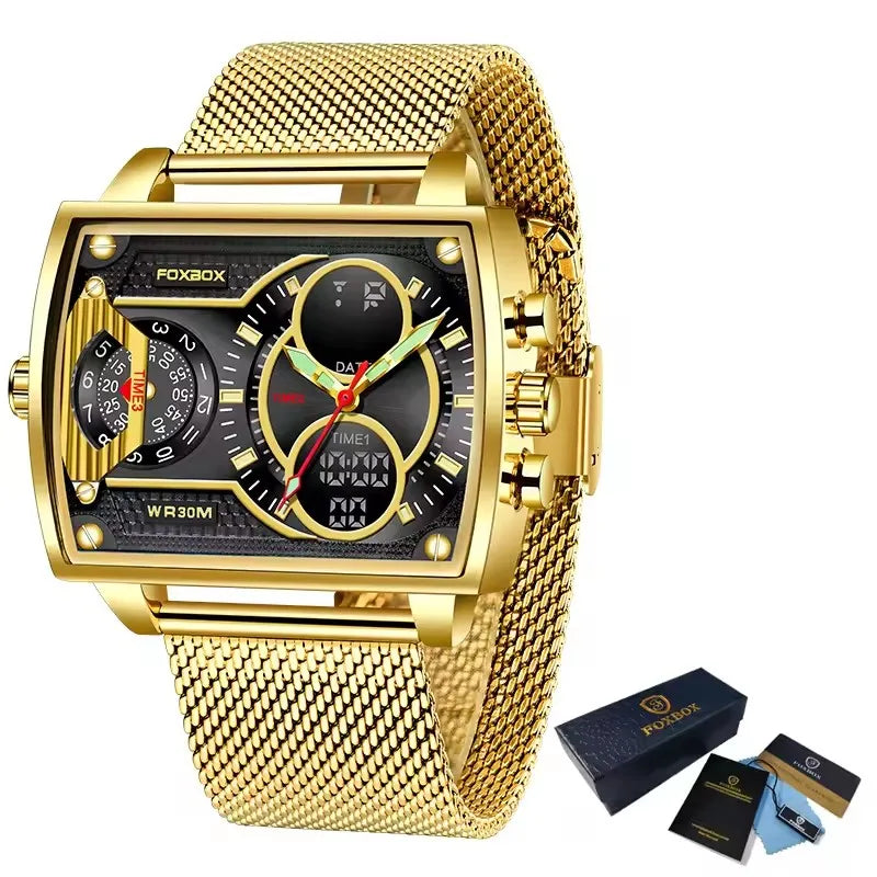 LIGE Digital Mens Square Military Watch Leather Band
