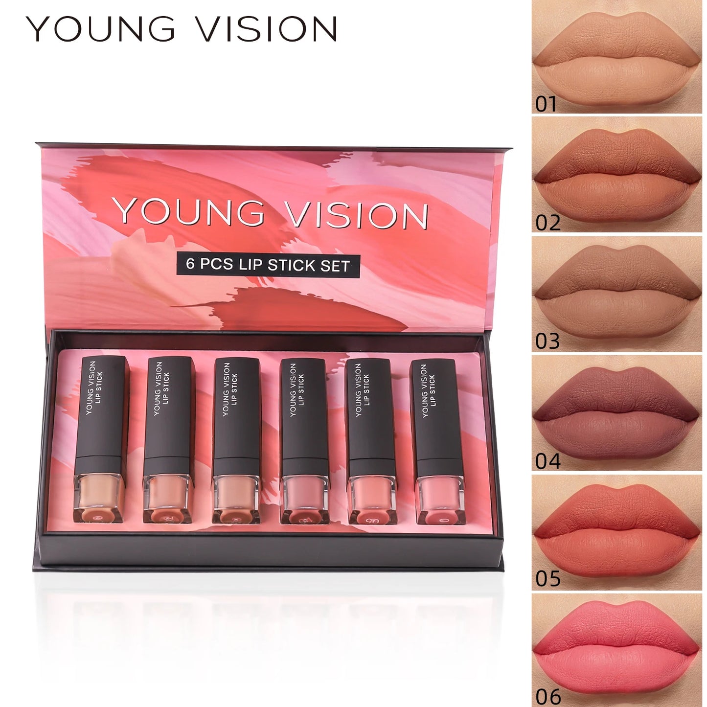 YOUNG VISION 6 Matte Velvet Lipstick Set Waterproof Non-Fade Silky Mud Feeling White Thin Translucent Light Lip Glaze Set