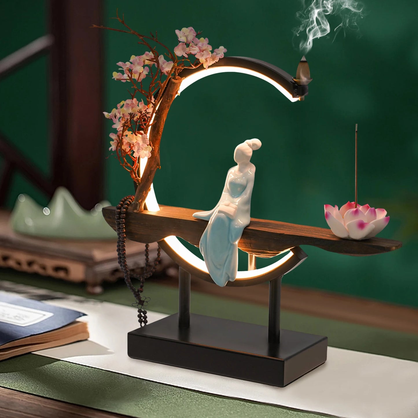 Bymaocar New Chinese Style Zen Meditation Incense Burner Set with Unique Smoke Tabletop Decoration for Living Rooms Tea Rooms