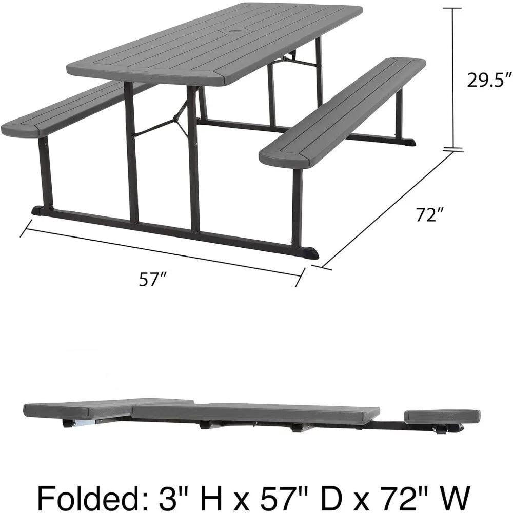 Outdoor Folding Picnic Table 6 Ft Dark Gray Woodgrain Resin