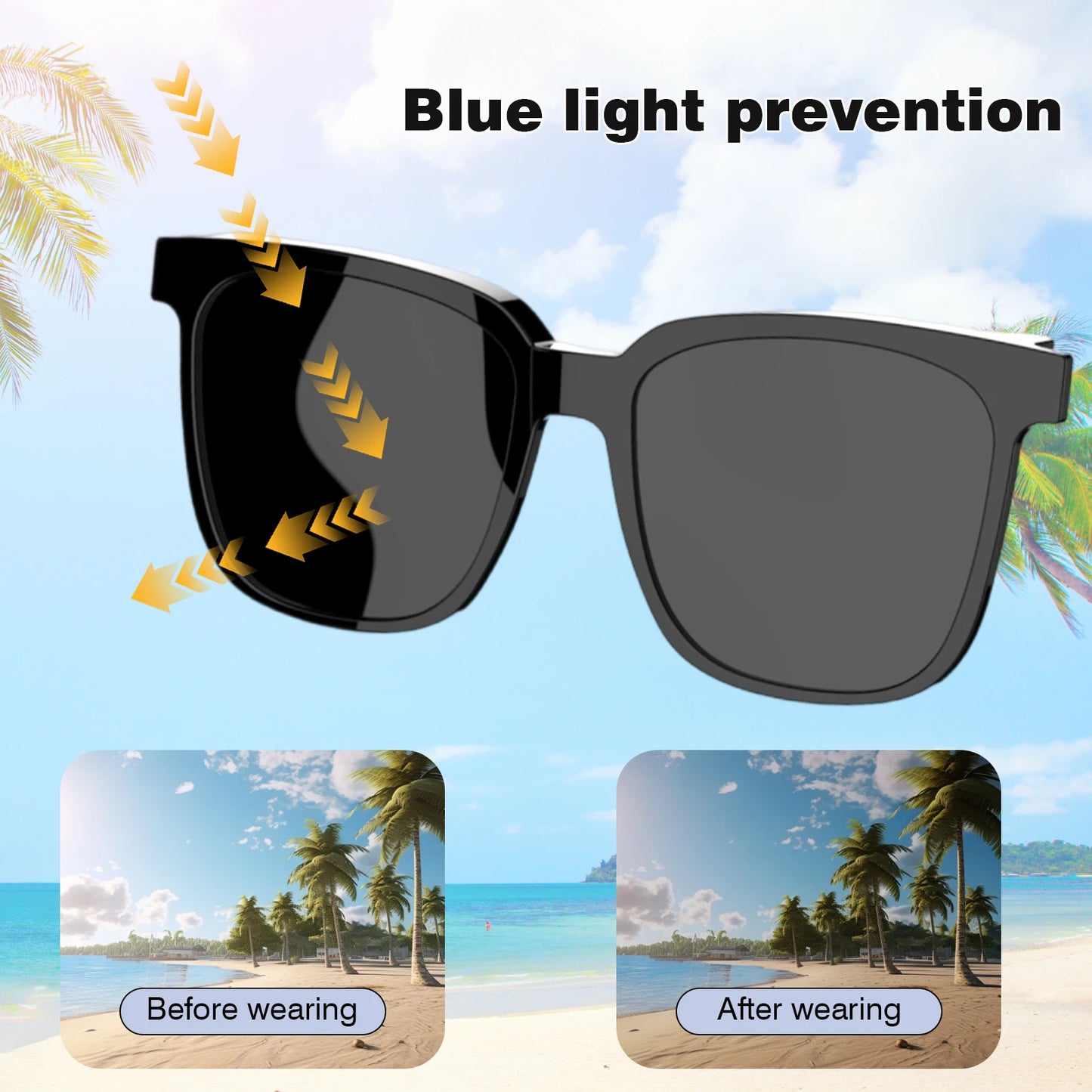 Smart glasses, wireless calls, intelligent noise reduction, touch voice assistant, music playback, unisex UV-proof glasses