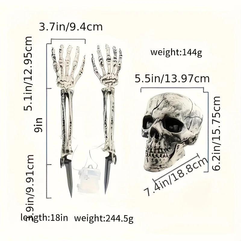 Halloween Light Up Skeleton Set Skull And Arms Party Decor