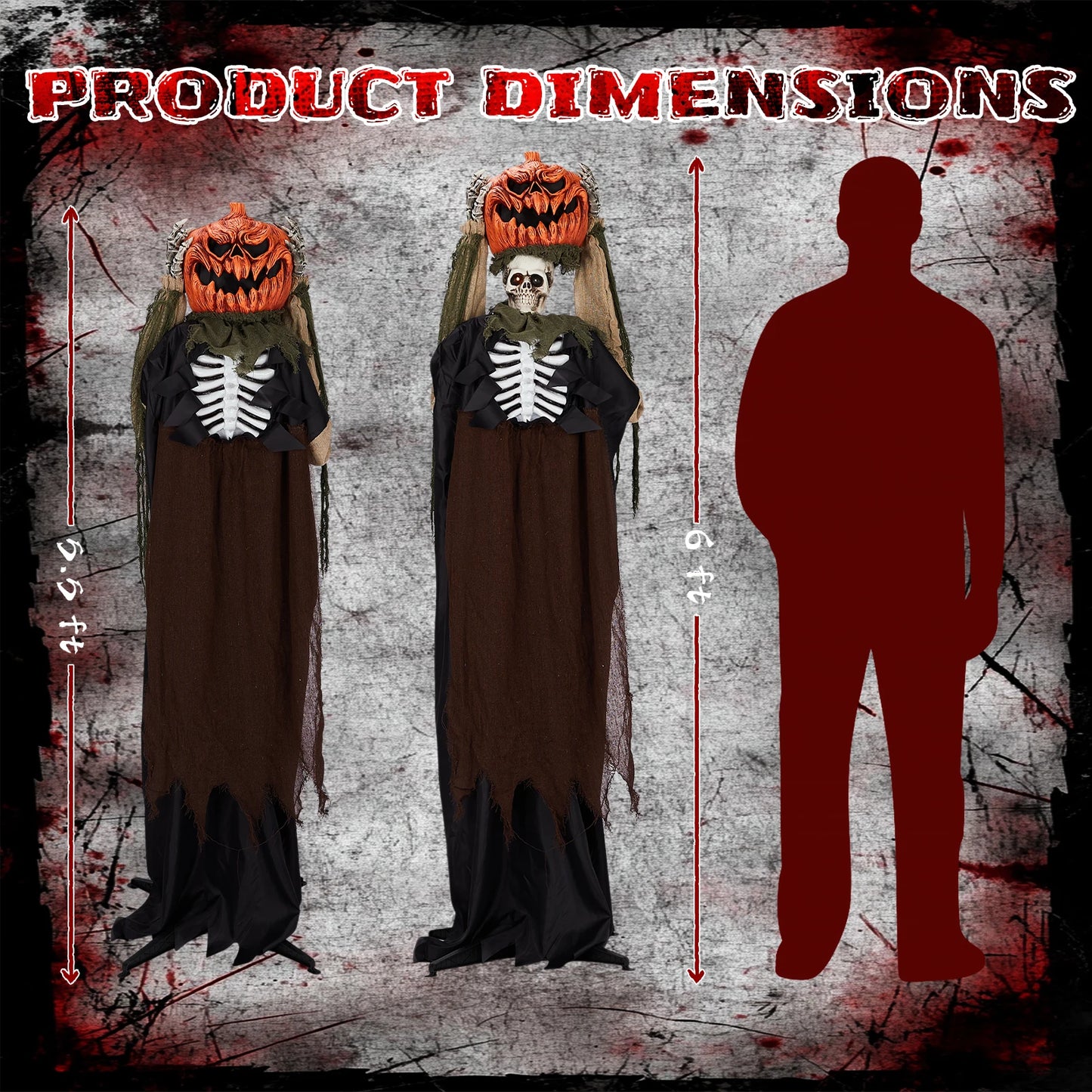 Life Size Animatronic Ghost With Pumpkin Head 5.6Ft Outdoor