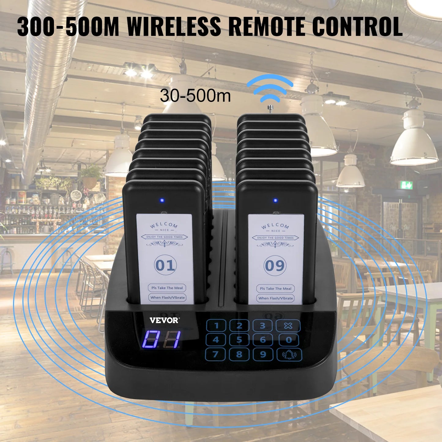 SucceBuy Wireless Restaurant Buzzer Pager 10-20 Coasters Paging Guest Calling Queuing System Touch Screen for Coffee Shop
