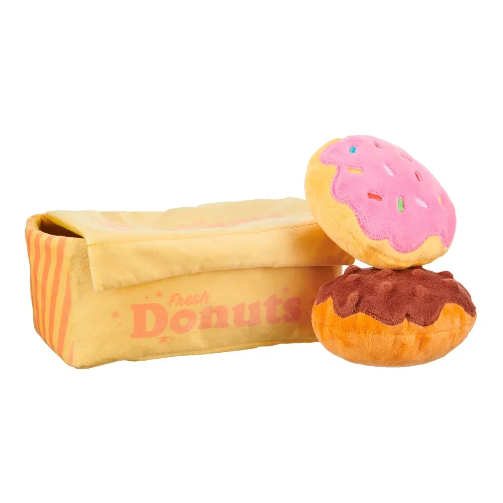 Interactive Plush Dog Toy Donut Crinkle Treat Dispenser Squeaky Fun Dogs Multiple Pets Playtime