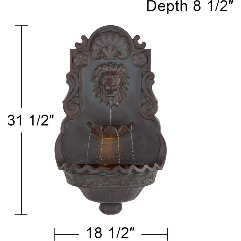 Elegant Lion Head Fountain With Bronze Finish And LED Light