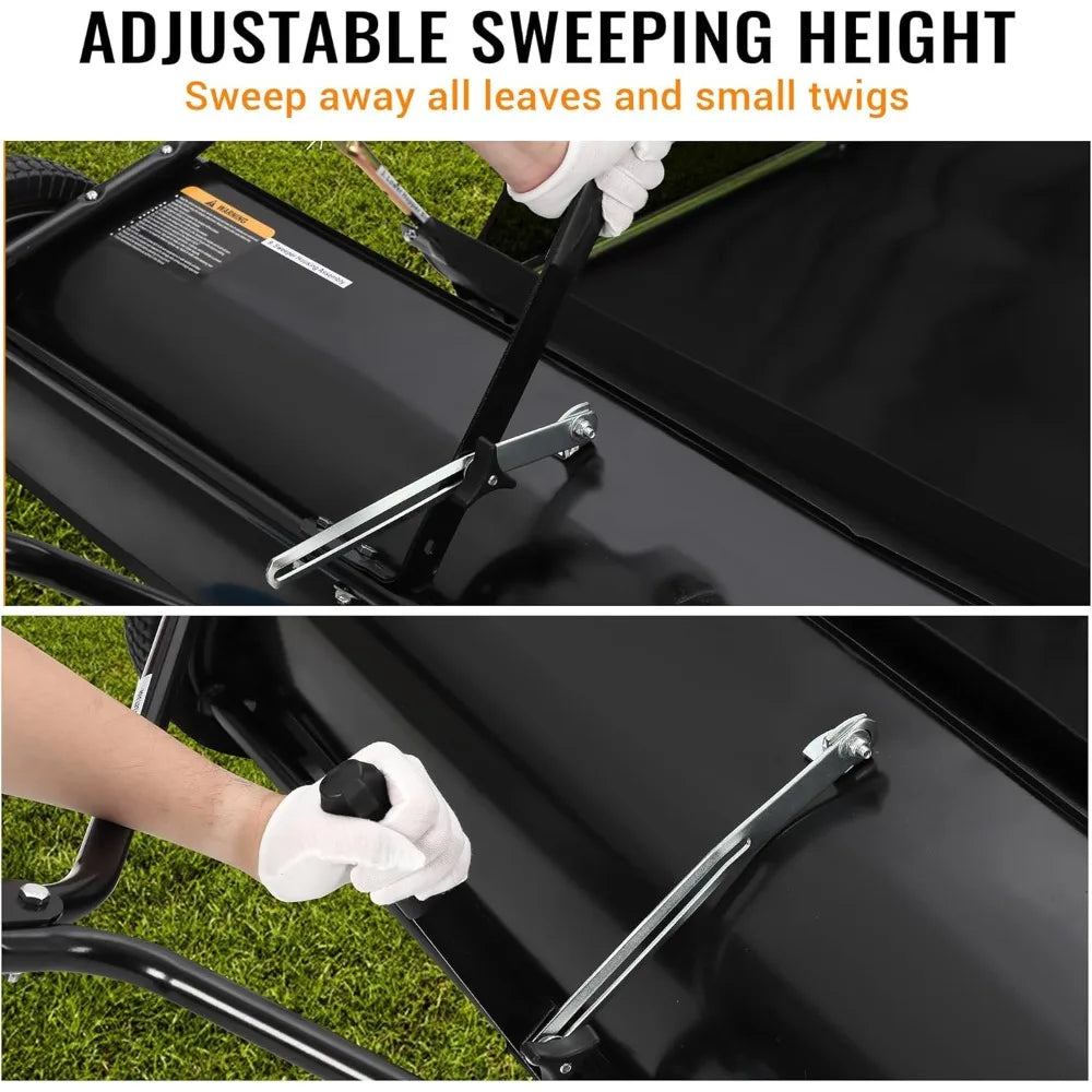 Tow Behind Lawn Sweeper 44 Inch, Large Capacity Heavy Duty Leaf & Grass Collector with Adjustable Sweeping Height, Dumping Rope