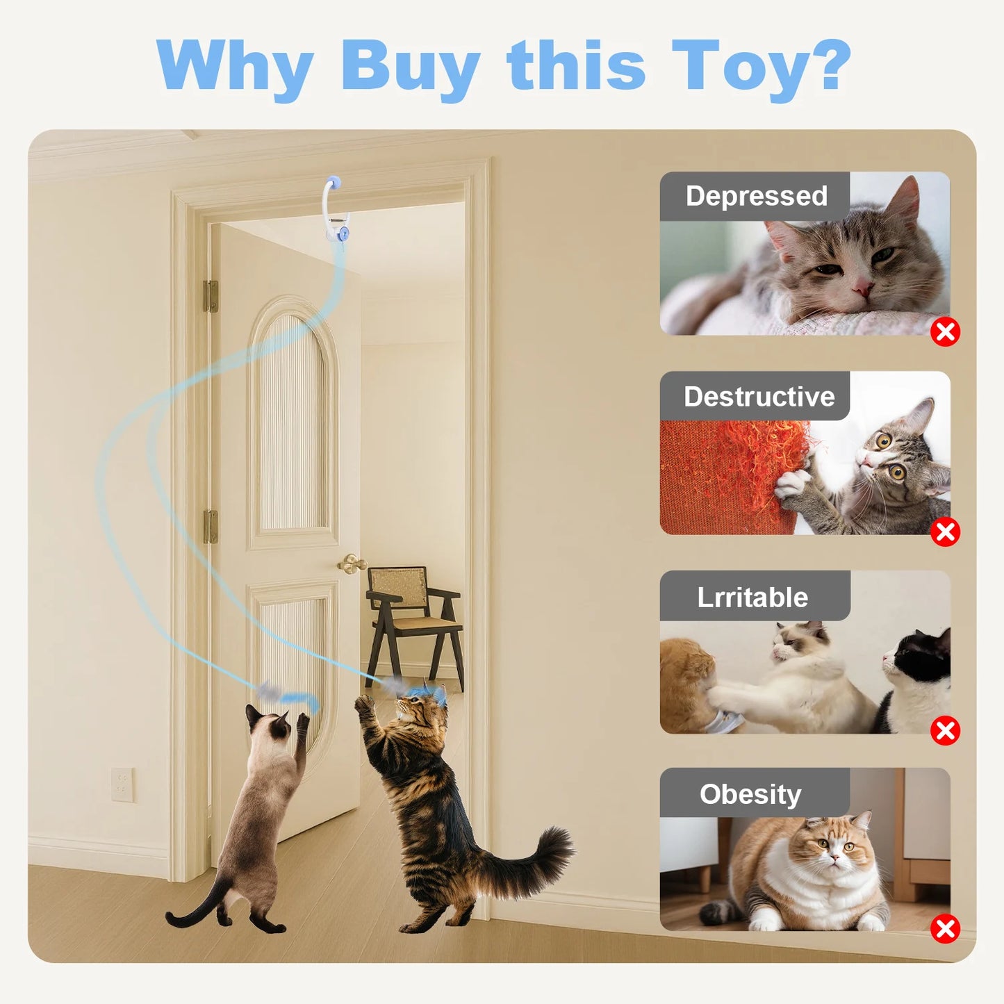 Electric Door Hanging Cat Toy USB Rechargeable Self Play Interactive Kitten Toy with Random Motion