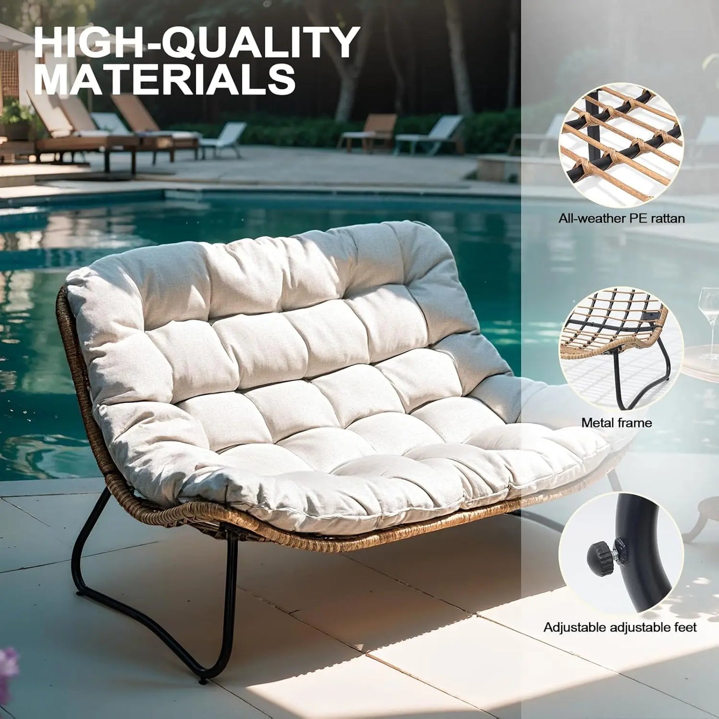 Outdoor Loveseat 2 Seater Couch Cushion Boho Rattan Patio