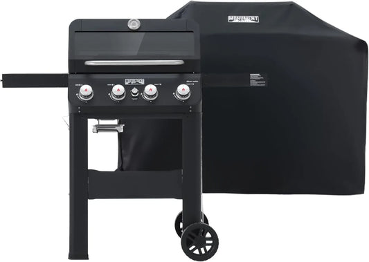 Matte Black Stainless Steel Burner Grill ，One Foldable Shelf for Outdoor Cooking Kitchen Patio Backyard,  with BBQ Cover