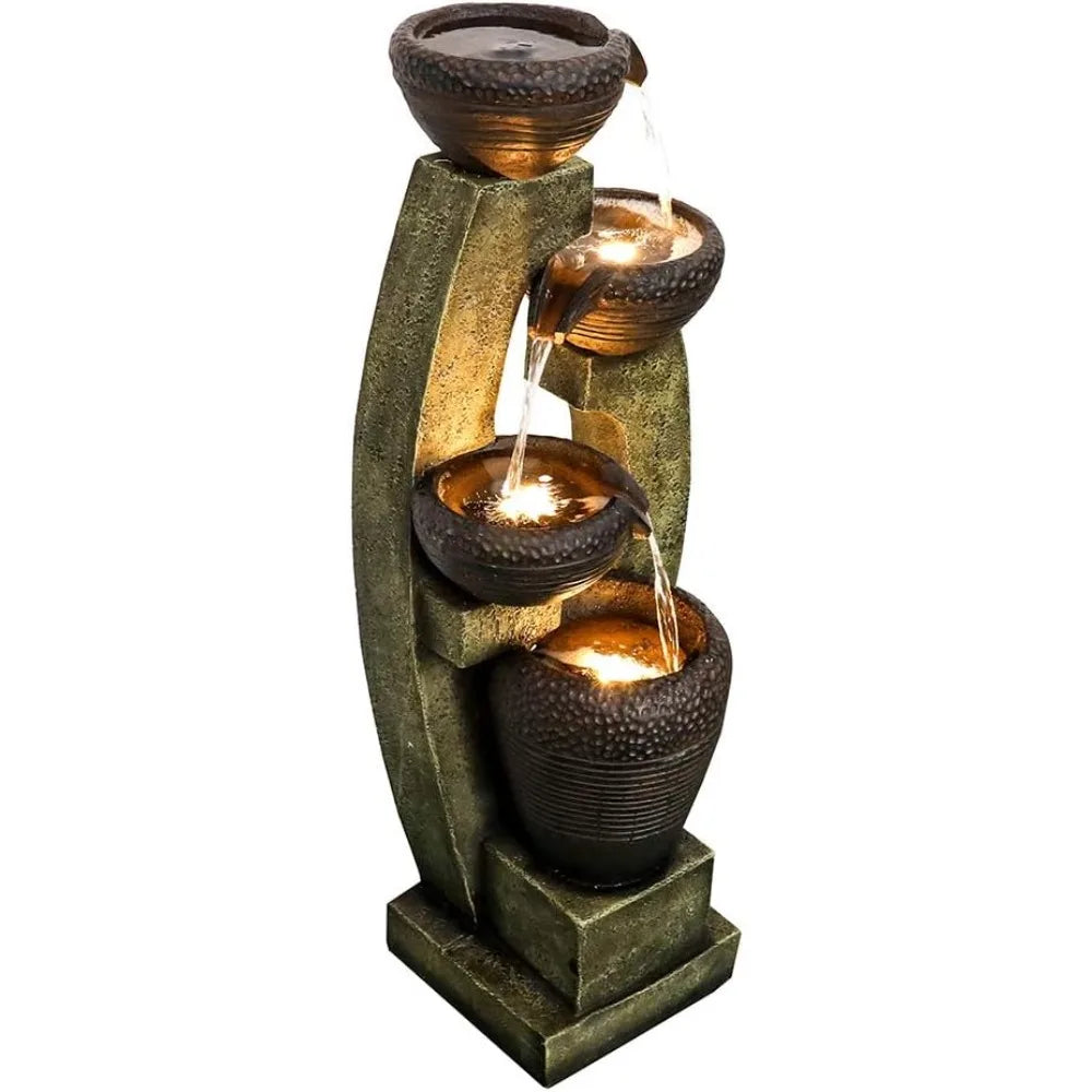 40” H Modern Outdoor Fountain - 4 Crocks Outdoor Garden Fountains with Contemporary Design&LED Light for Garden, Patio, Deck, P