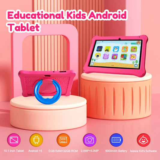 ATMPC 10.1 Inch Kids Tablet Android 14, 6GB RAM 32GB ROM, Eye Protection Screen, WiFi 6, iWawa Parental Control Tablet PC