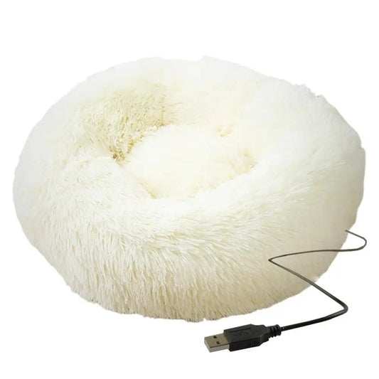 Soft Plush Pet Beds USB Heating Round Dog Bed Donut Round Beds For Small Medium Dogs And Cats Comfortable And Machine Washable