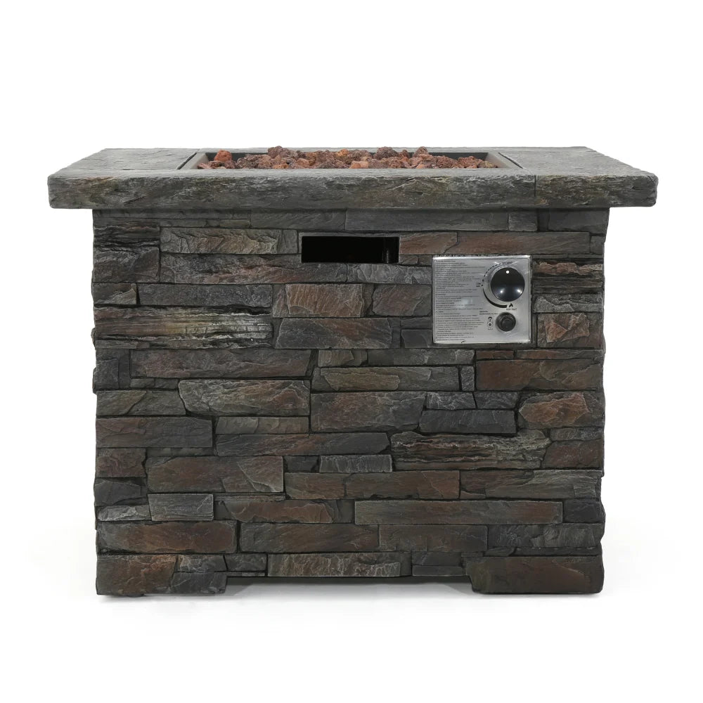 35 Inch Square MGO Fire Pit 40000 BTU Lightweight Concrete Outdoor Propane Fire Pit with Tank Space for Patio Garden Backyard